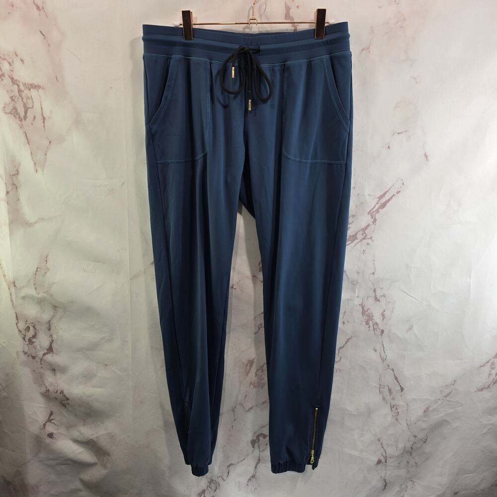 Zyia Joggers Womens Medium Blue High Rise Pockets Black Drawstring Teal